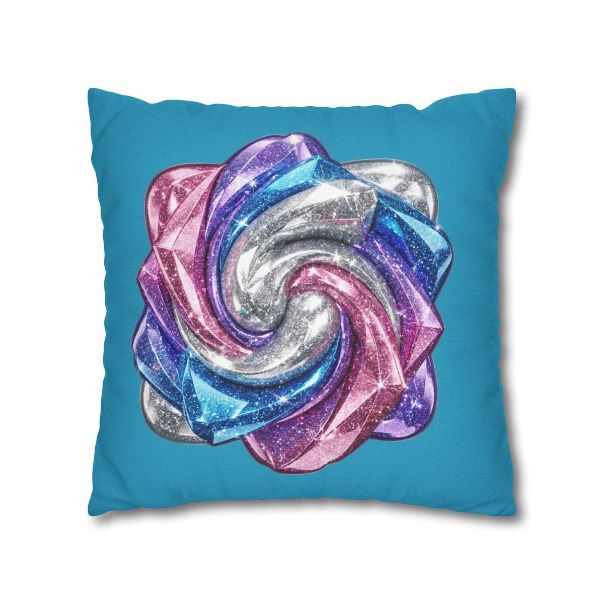 3D Glitter Design Turquoise Spun Polyester Square Pillowcase