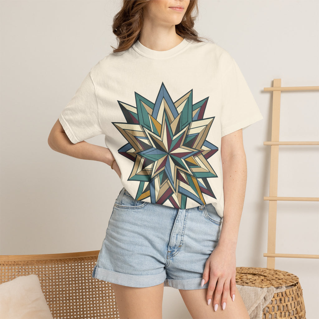 Geometric Starburst T-Shirt — Vintage Compass Rose Graphic Tee