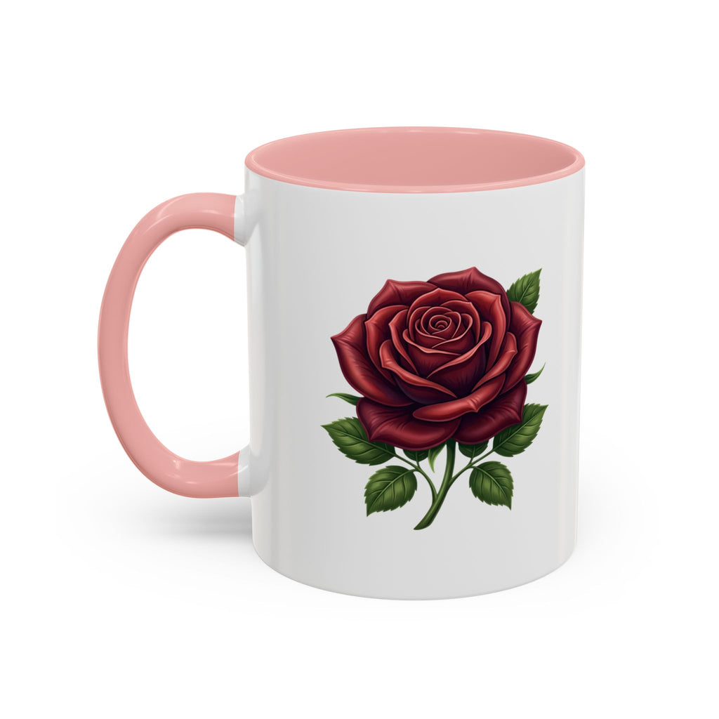 Red Rose Accent Coffee Mug — Floral Ceramic Coffee Cup (11/15oz)