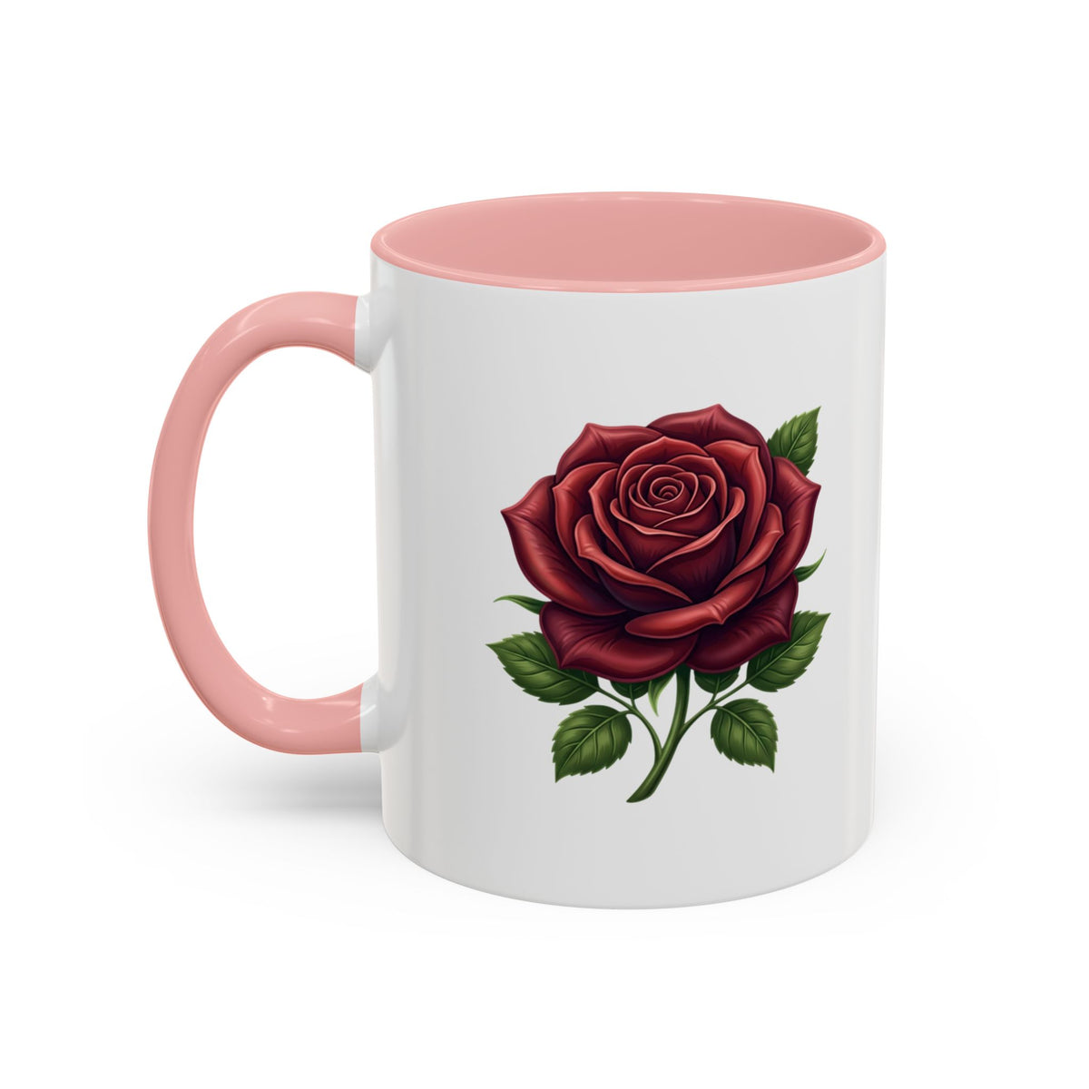 Red Rose Accent Coffee Mug — Floral Ceramic Coffee Cup (11/15oz)