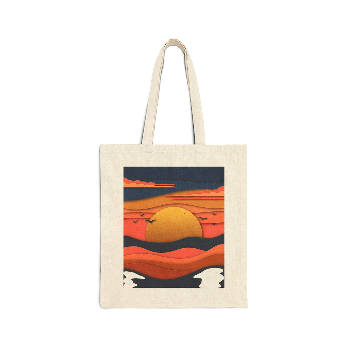 Sunset Waves Canvas Tote — Retro Orange Sun Beach Bag