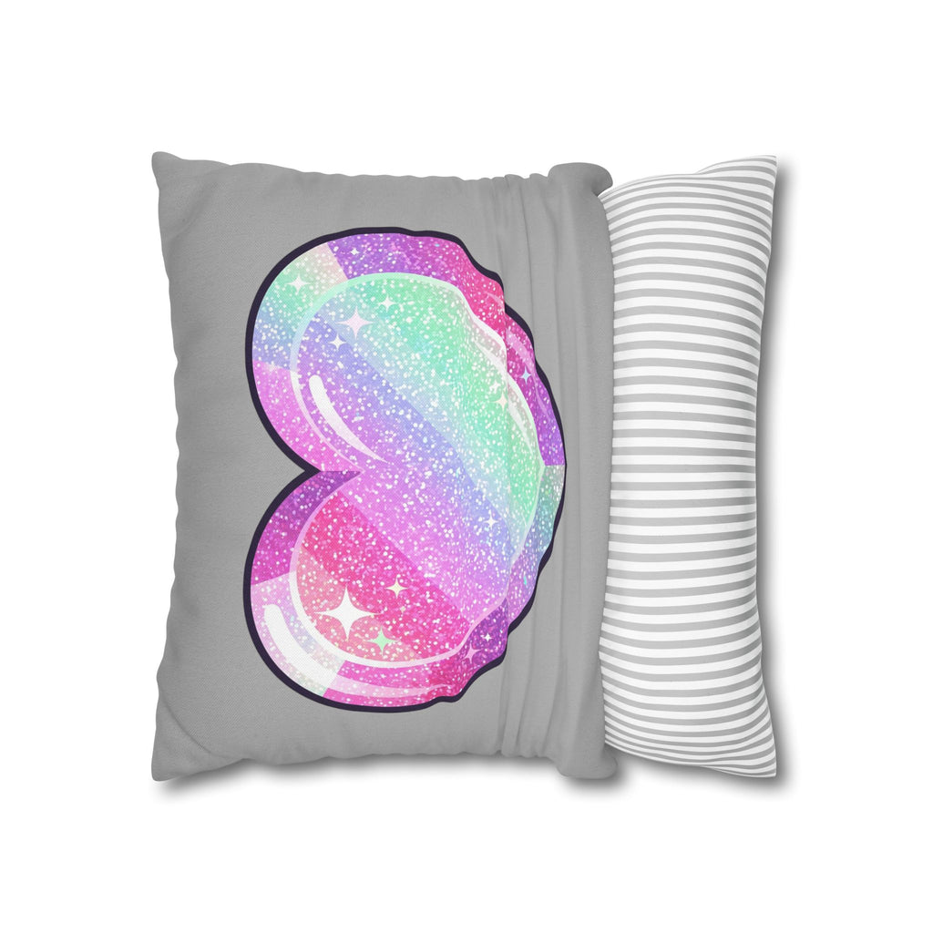 Pastel Glitter Heart Pillowcase Spun Polyester Square Pillowcase- Light Grey