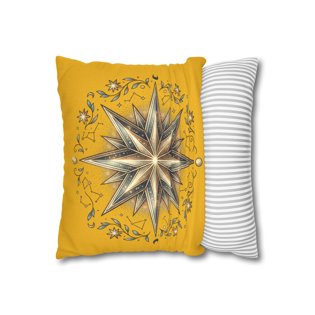 Star Print Yellow Spun Polyester Square Pillowcase