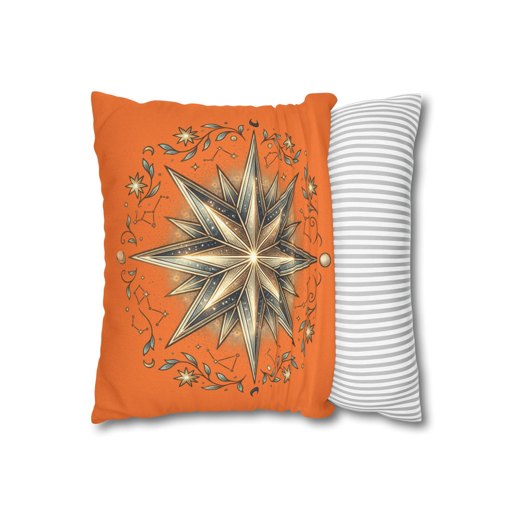 Star Print Orange Spun Polyester Square Pillowcase