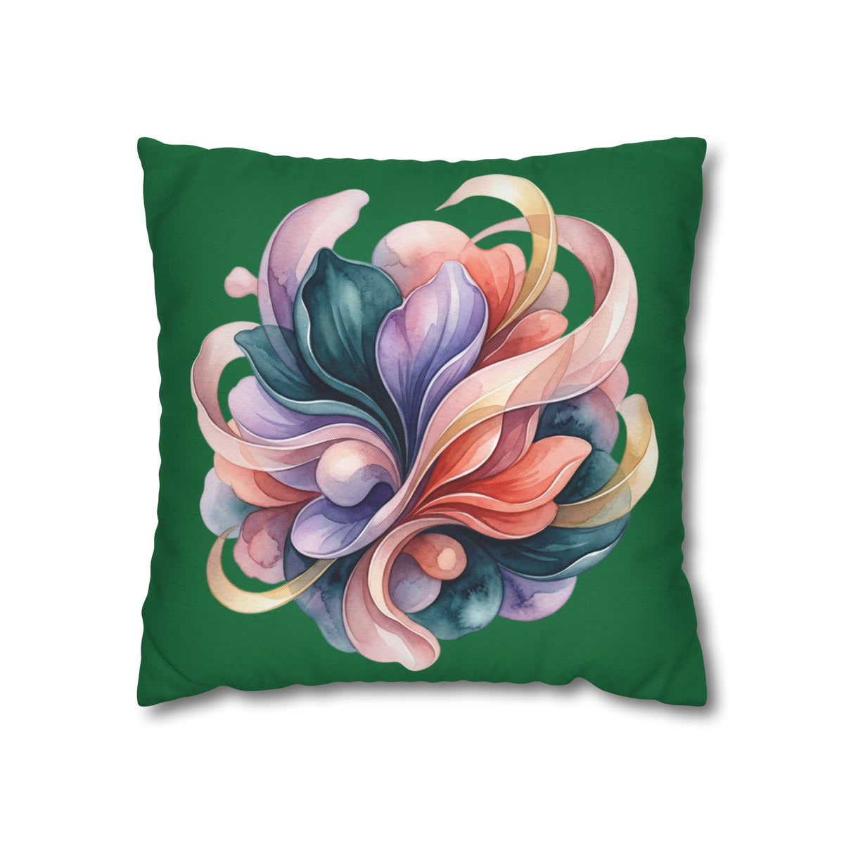 Floral Swirl Decorative Pillowcase — Colorful Abstract Bloom on Green