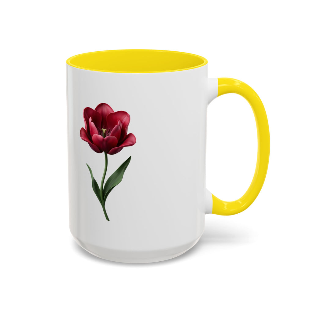 Red Tulip Accent Coffee Mug – Floral 11/15oz Ceramic Mug