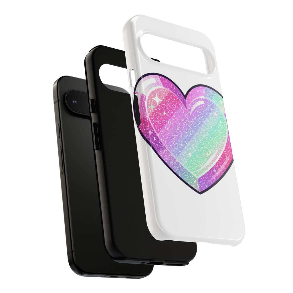 Pastel Glitter Heart Tough Phone Case — Cute Protective Phone Cover