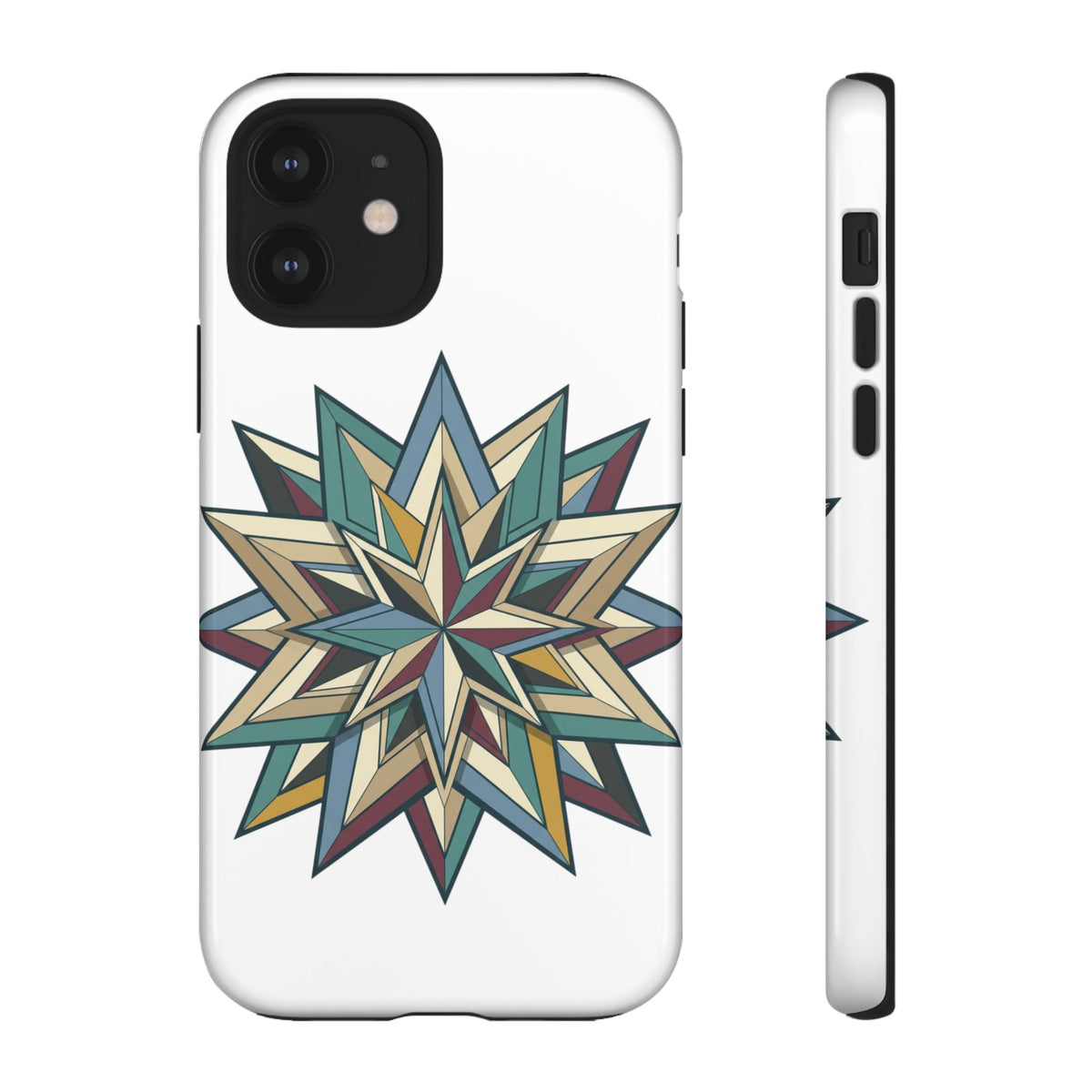Geometric Star Phone Case — Teal & Earthtone Mandala Design