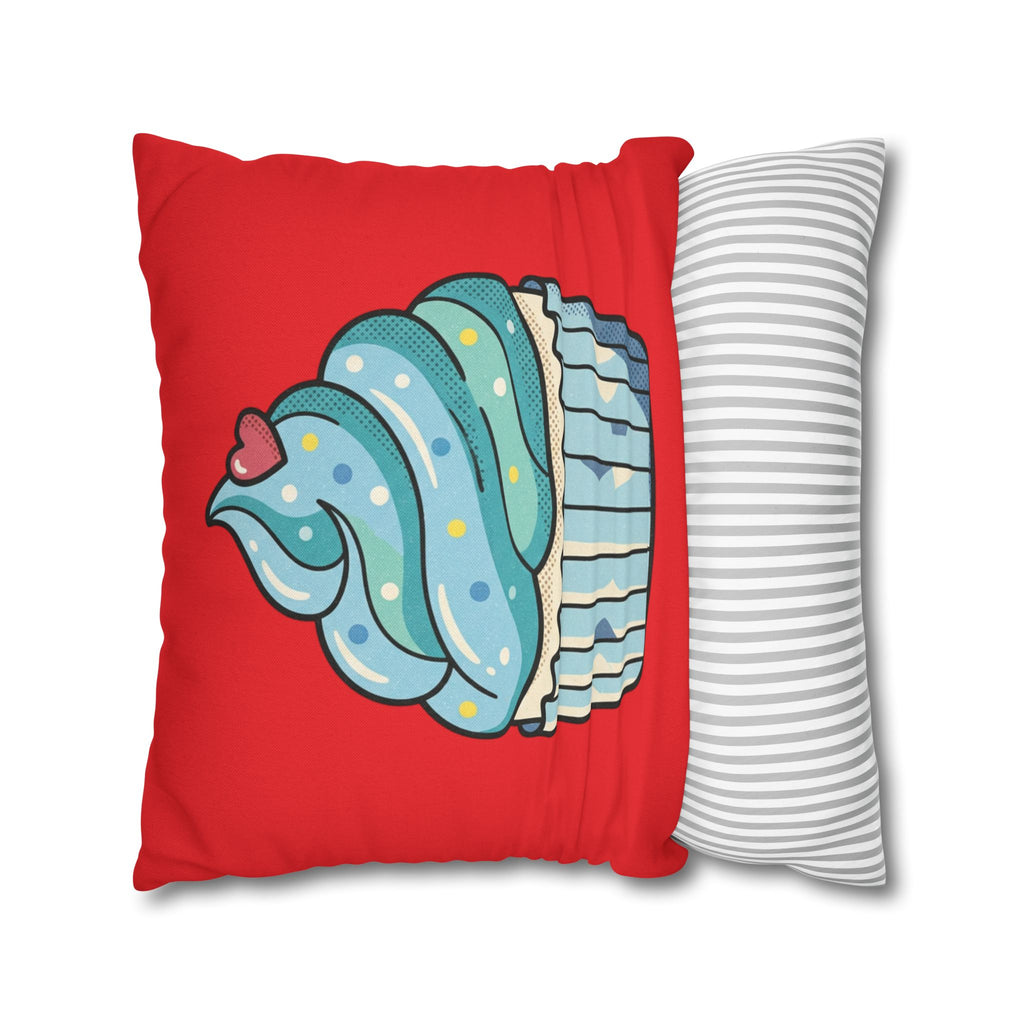 Cupcake Pillowcase - Cute Blue Frosting Decorative Throw Pillow Cover- Red