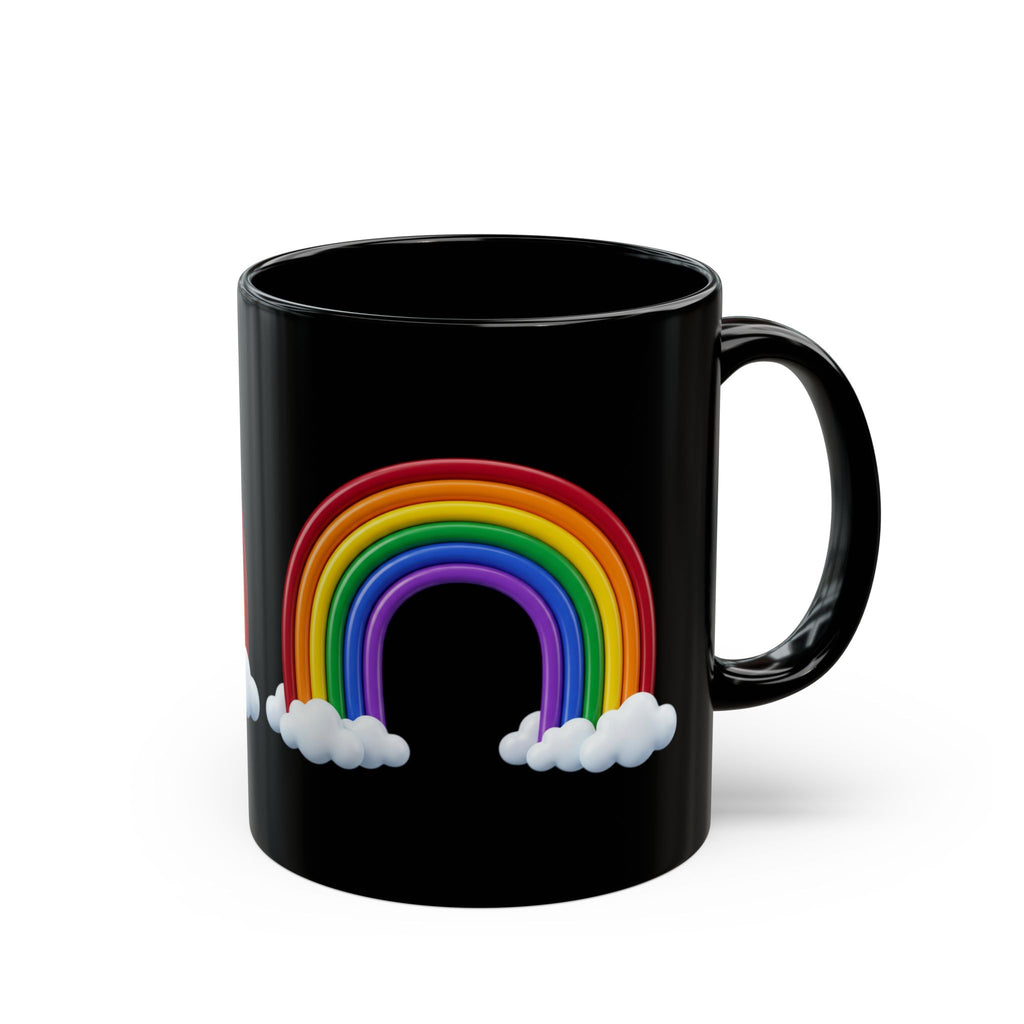 Black Rainbow Mug (11oz/15oz) — Colorful Rainbow & Clouds Coffee Cup