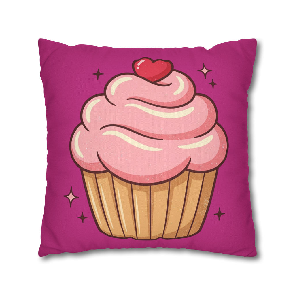 Pink Cupcake Spun Polyester Square Pillowcase- Magenta