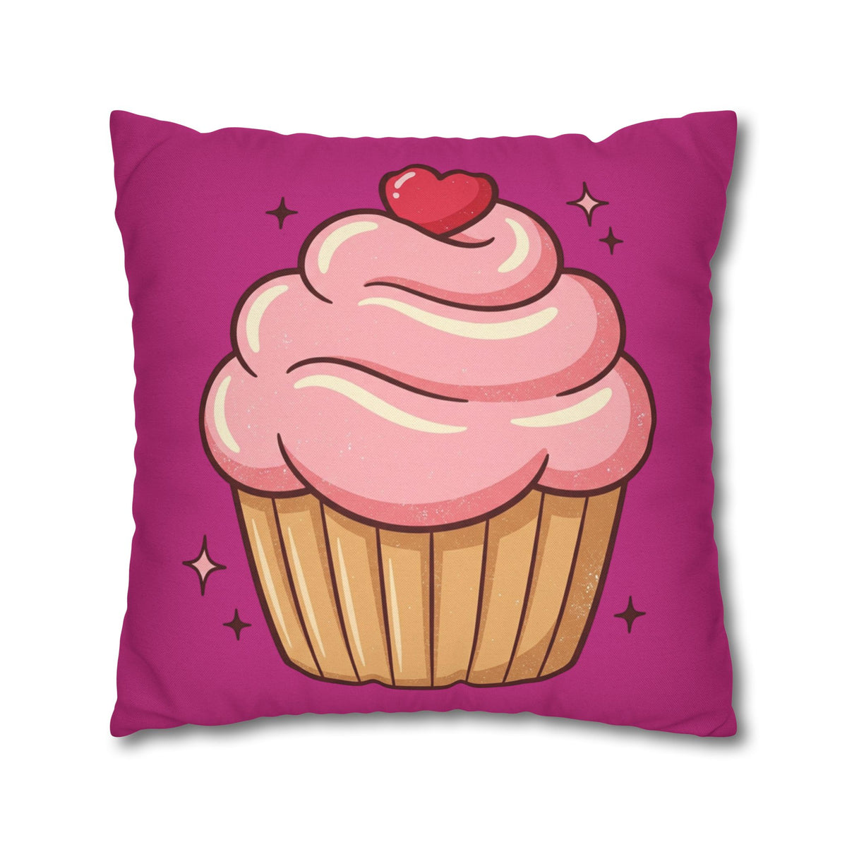 Pink Cupcake Spun Polyester Square Pillowcase- Magenta
