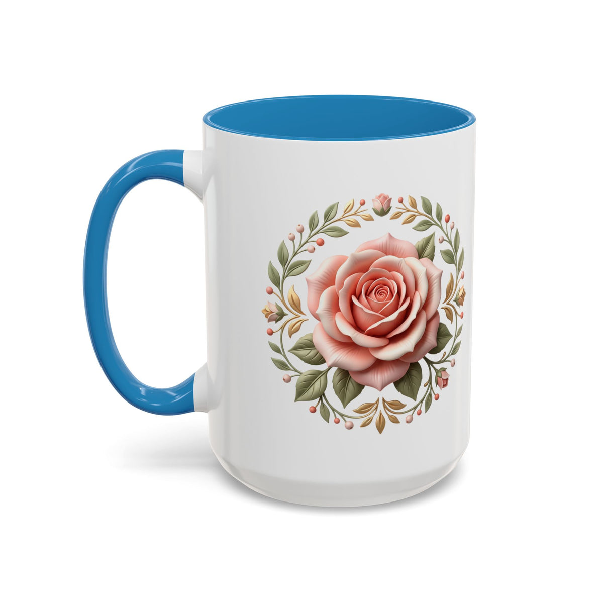 Rose Wreath Accent Coffee Mug — Floral 11/15oz Tea & Coffee Cup
