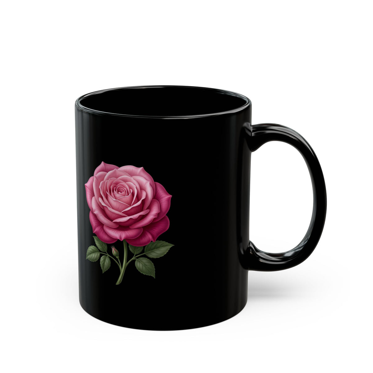 Pink Rose Black Mug — Elegant Floral Coffee Cup (11oz & 15oz)