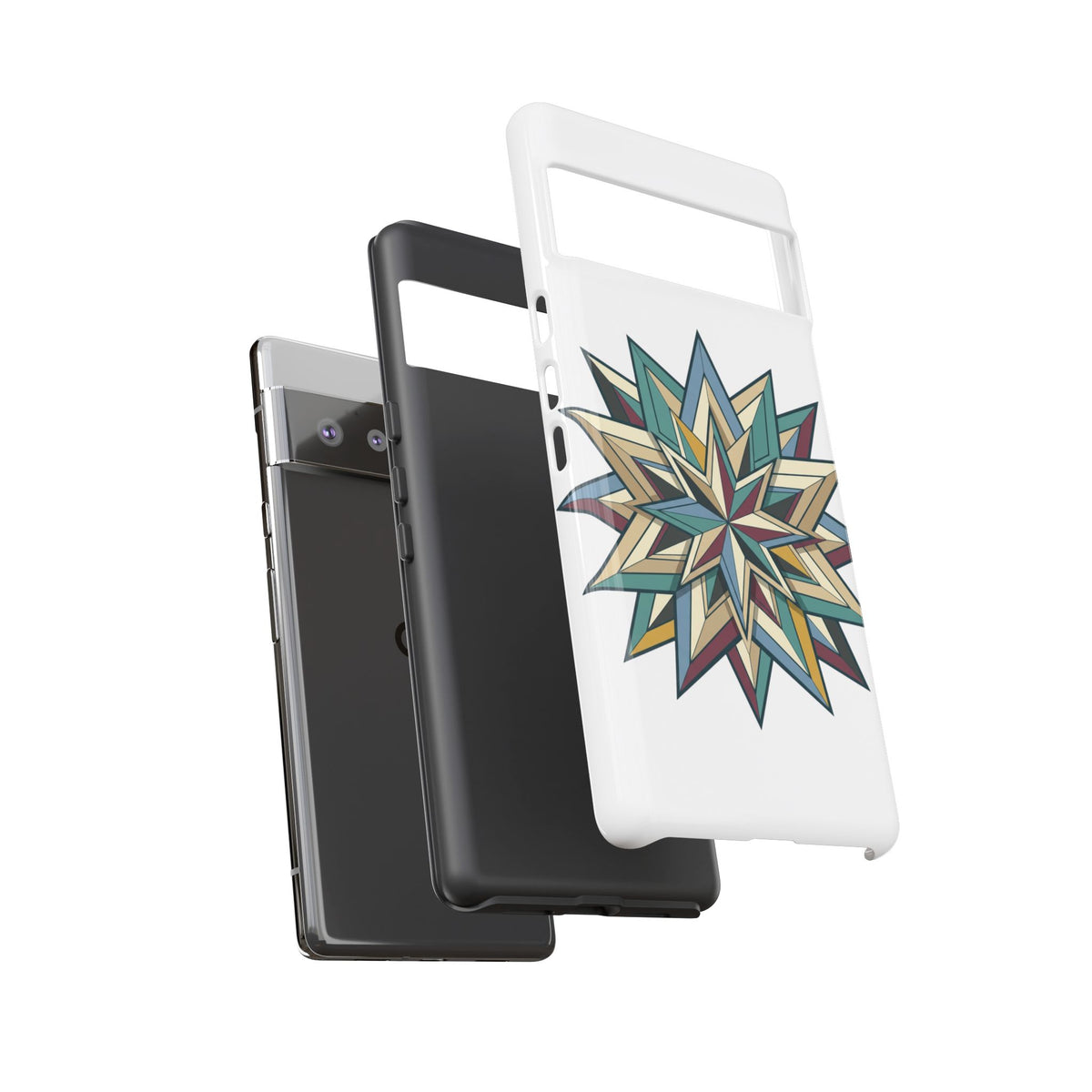 Geometric Star Phone Case — Teal & Earthtone Mandala Design
