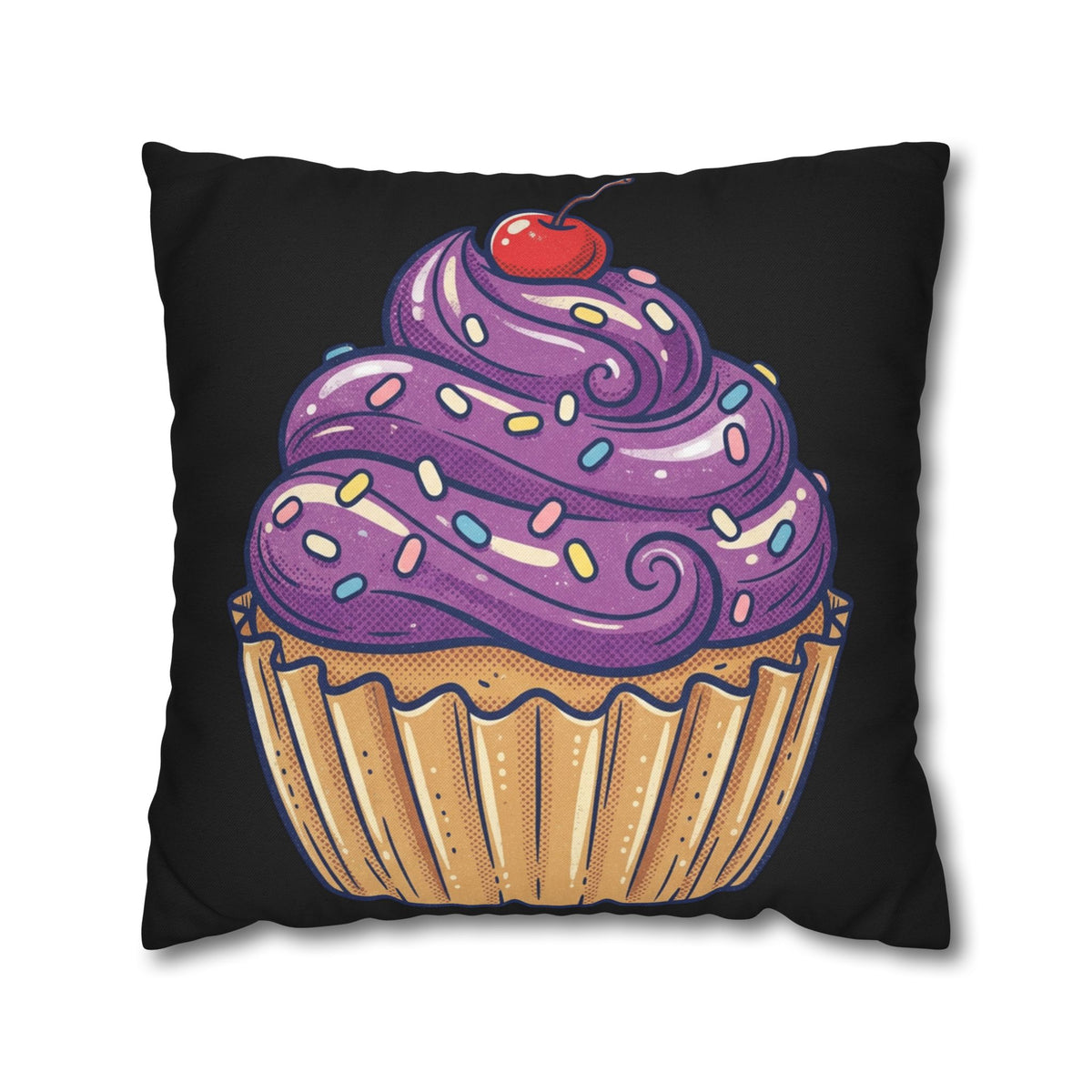 Cupcake Art Pillowcase — Purple Frosting Decorative Throw Pillowcase- Black