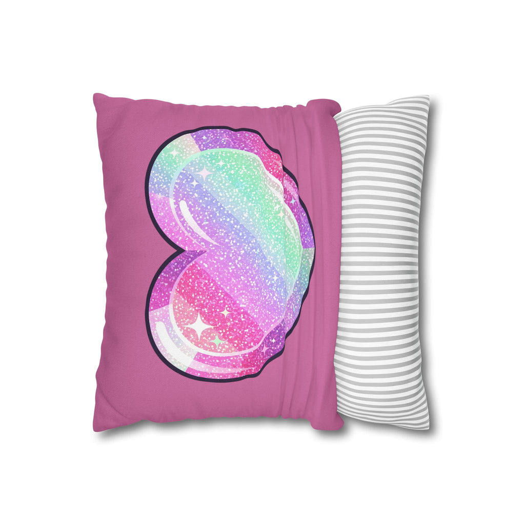 Pastel Glitter Heart Pillowcase Spun Polyester Square Pillowcase- Light Pink