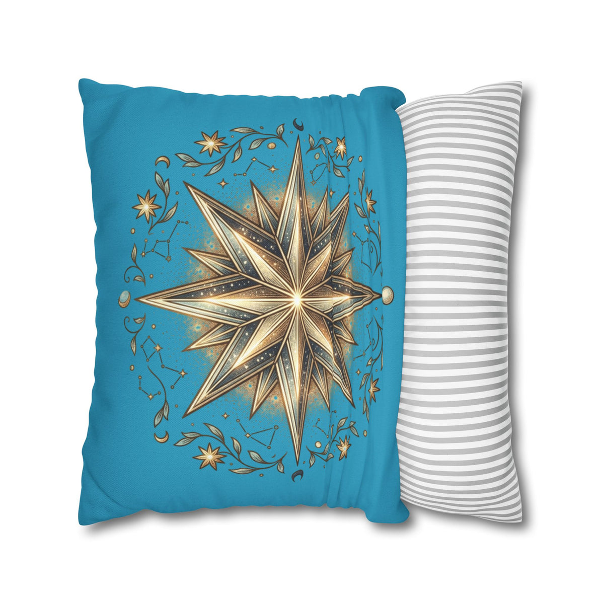 Star Print Turquoise Spun Polyester Square Pillowcase