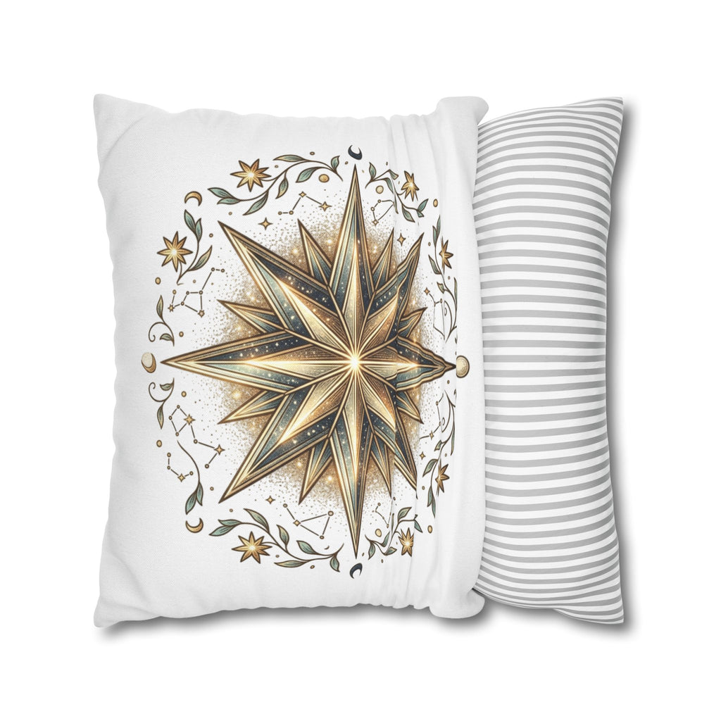 Gold Nautical Star Decorative Pillowcase — Coastal Boho Accent