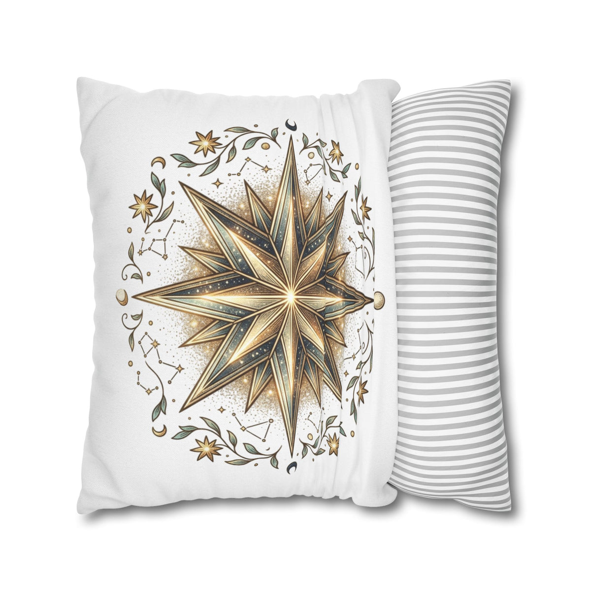 Gold Nautical Star Decorative Pillowcase — Coastal Boho Accent