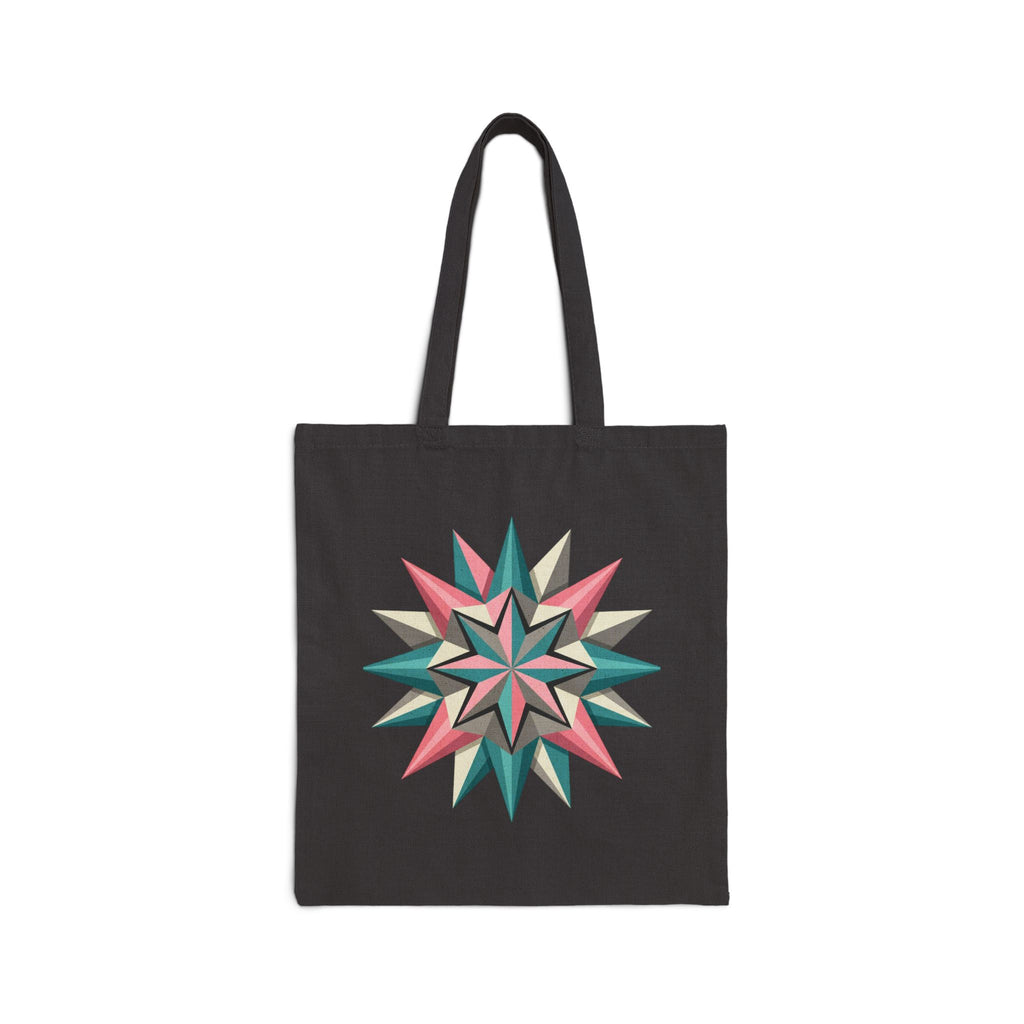 Starburst Geometric Tote Bag — Retro Pink & Teal Canvas Market Tote