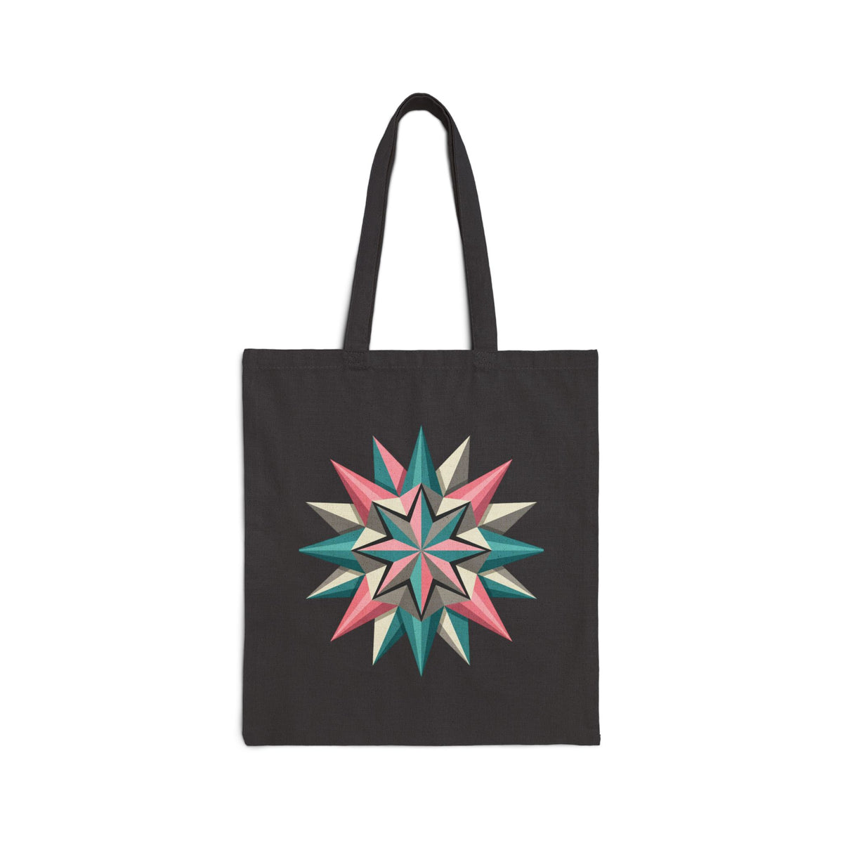 Starburst Geometric Tote Bag — Retro Pink & Teal Canvas Market Tote