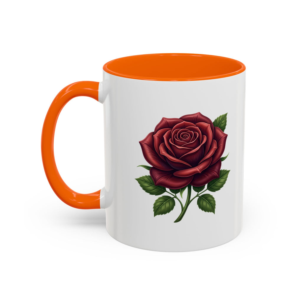 Red Rose Accent Coffee Mug — Floral Ceramic Coffee Cup (11/15oz)