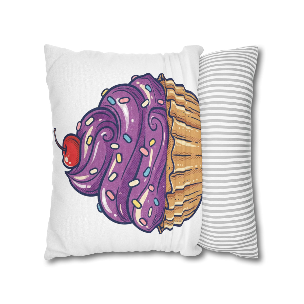 Cupcake Pillowcase — Cute Purple Frosting Decorative Throw Pillow Cover- White