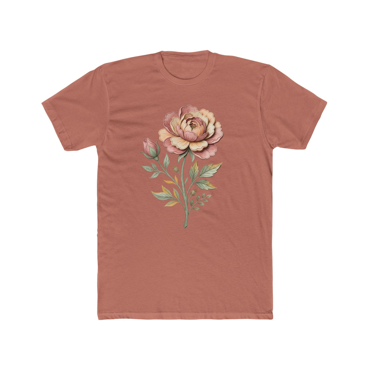 Floral Rose Crew Tee — Vintage Watercolor Peony T-Shirt