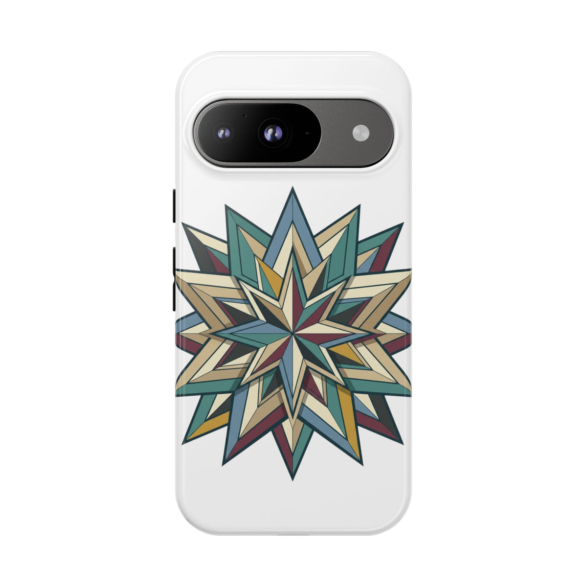 Geometric Star Phone Case — Teal & Earthtone Mandala Design