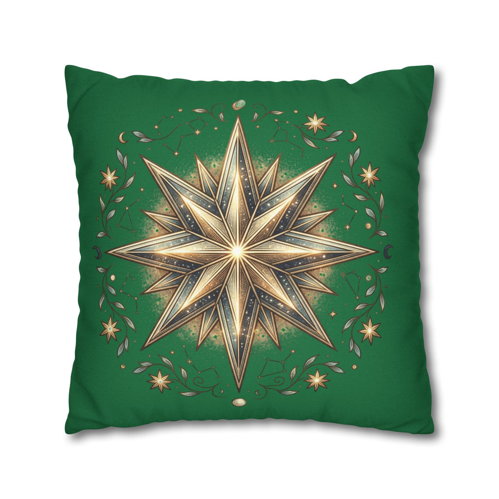 Start Print Dark Green Spun Polyester Square Pillowcase