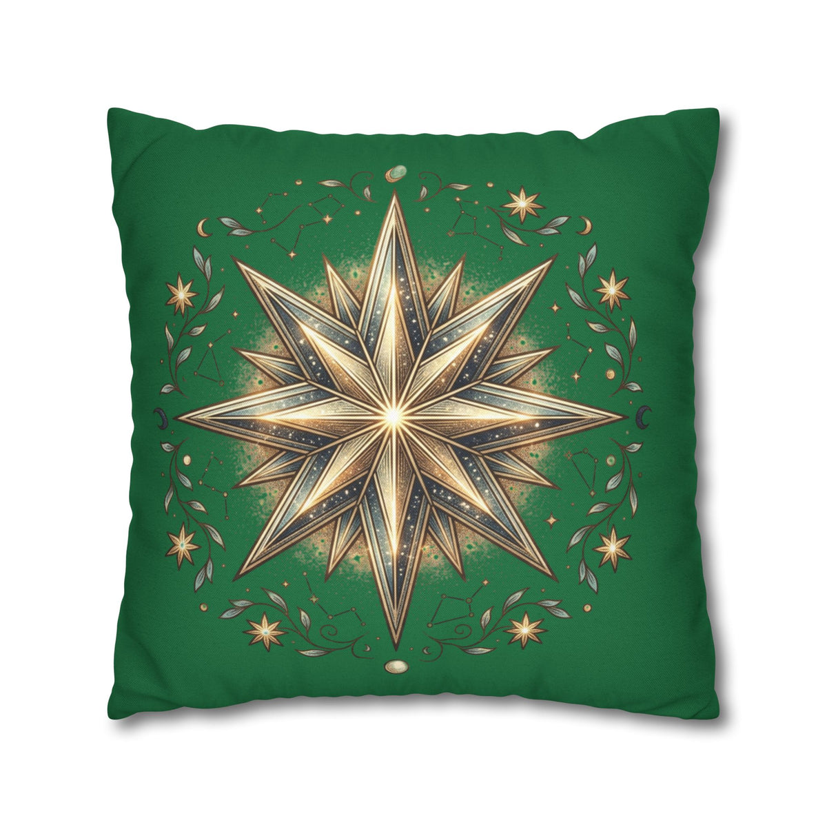 Start Print Dark Green Spun Polyester Square Pillowcase