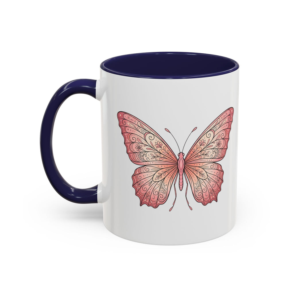 Pink Watercolor Butterfly Accent Coffee Mug — Floral Boho Tea & Coffee Cup (11/15oz)