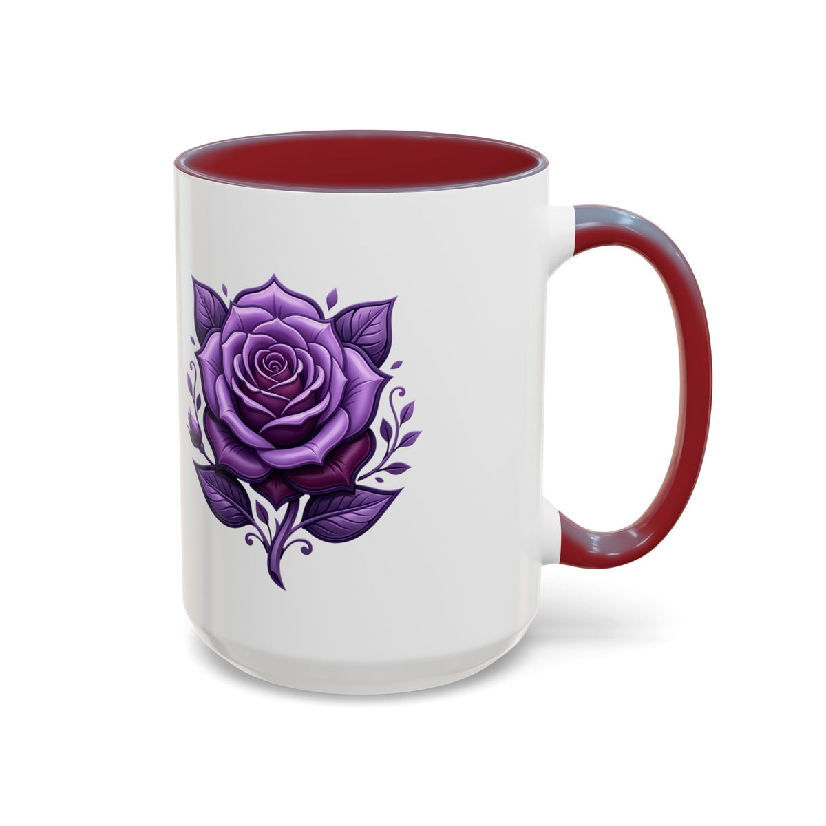 Purple Rose Accent Coffee Mug — Floral Gothic Tea Cup for Women & Gifts