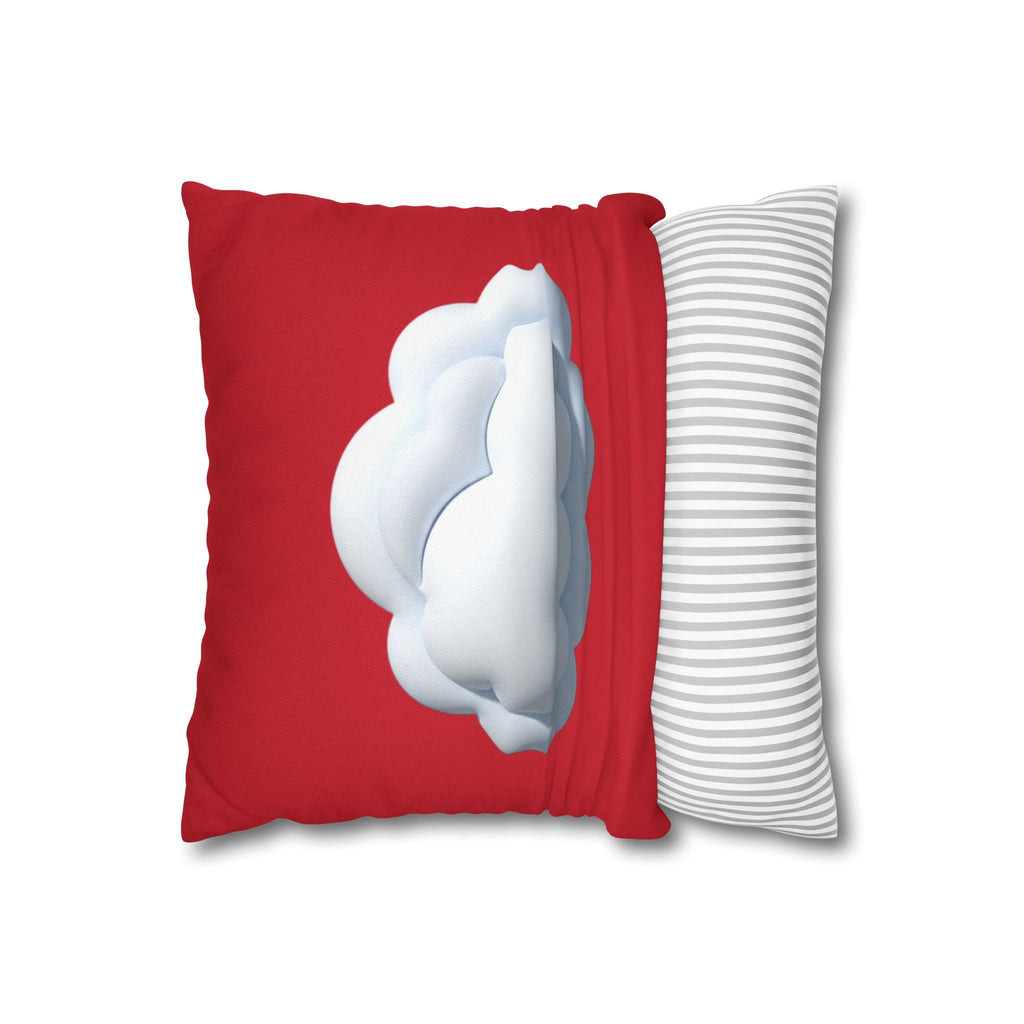 Cloud Graphic Dark Red Pillowcase — Cute White Cloud on Red Decorative Throw Pillow Cover