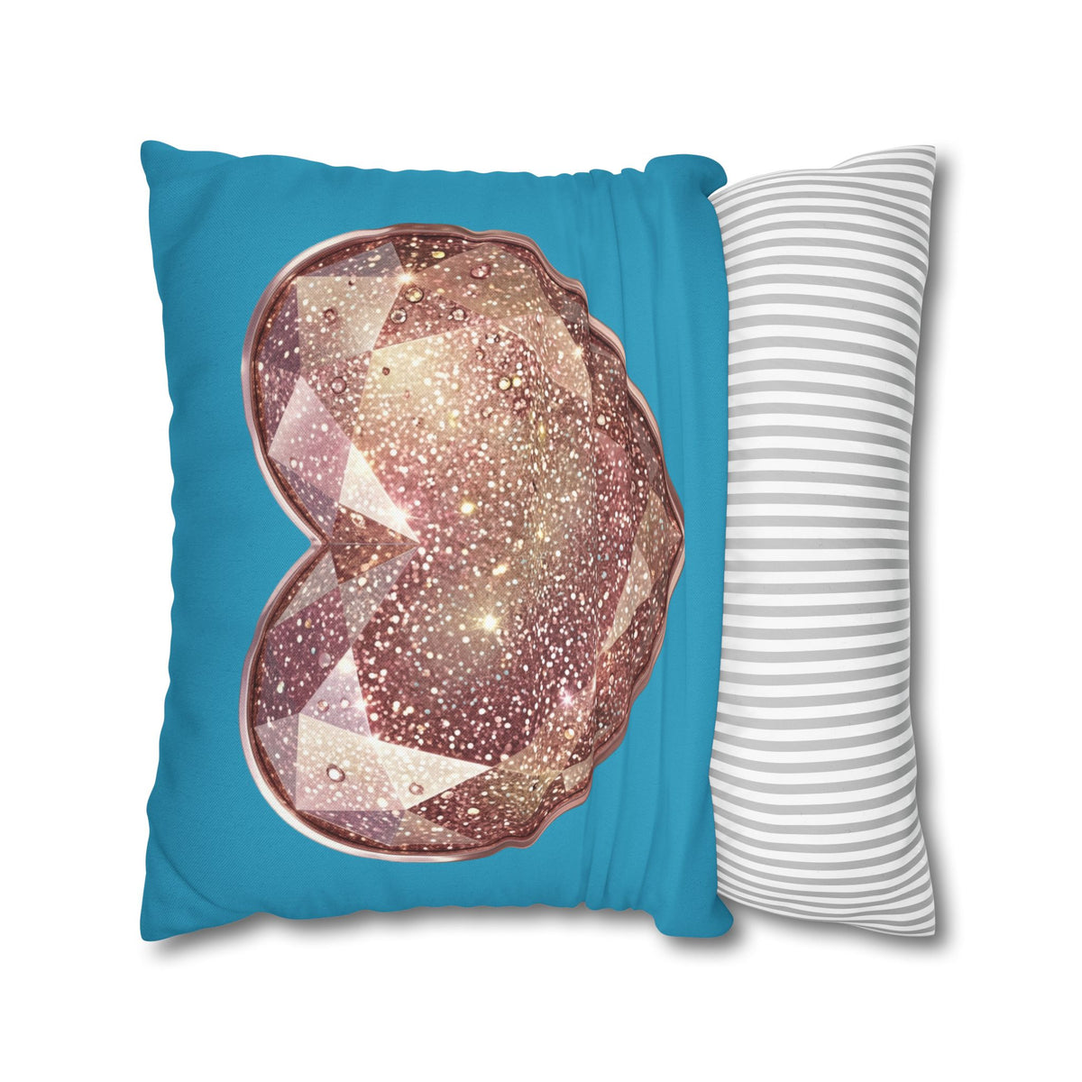 Sparkling Rose Crystal Heart Pillowcase — Decorative Square Throw Pillow Cover- Turquoise