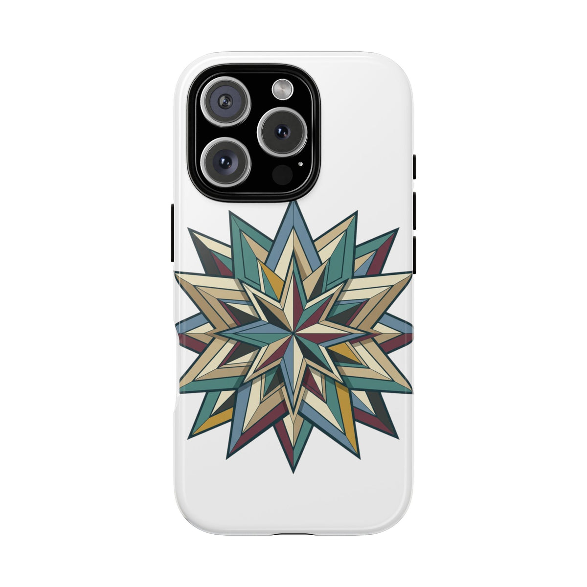 Geometric Star Phone Case — Teal & Earthtone Mandala Design