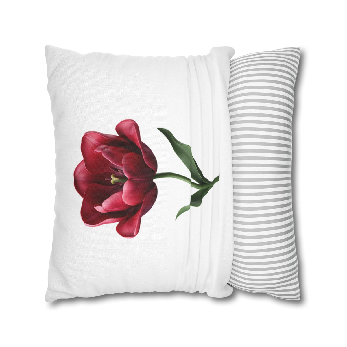 Red Tulip Floral Pillowcase — Botanical Square Throw Pillow Cover