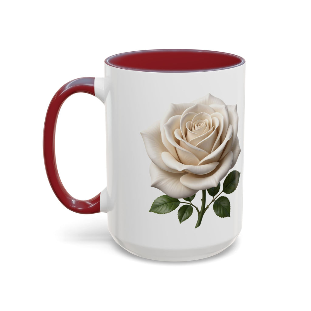 White Rose Accent Coffee Mug — Elegant Floral 11/15oz Ceramic
