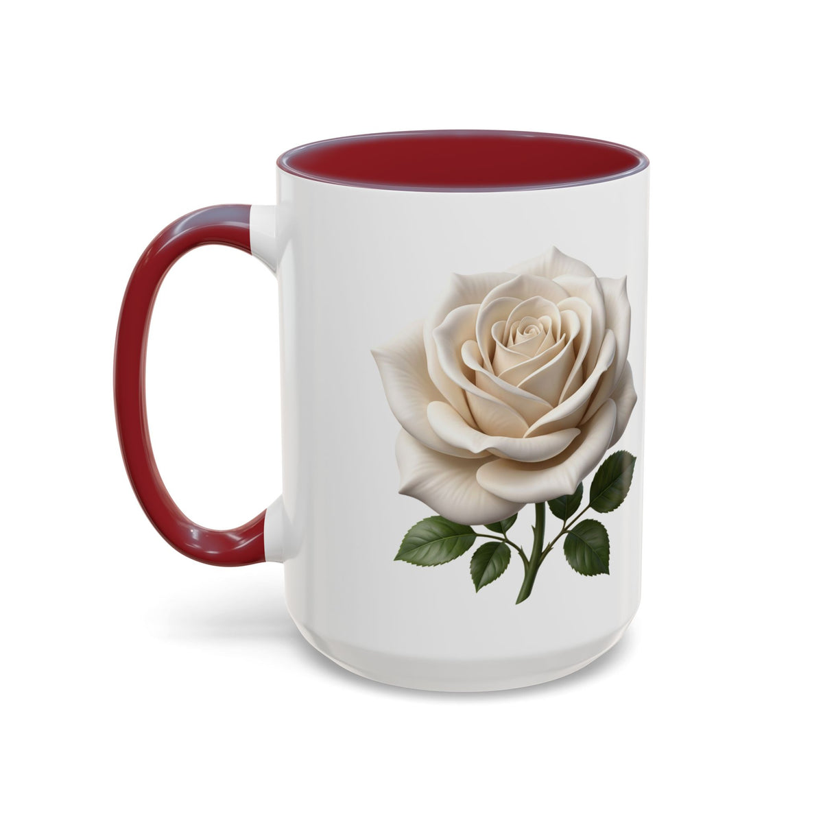White Rose Accent Coffee Mug — Elegant Floral 11/15oz Ceramic