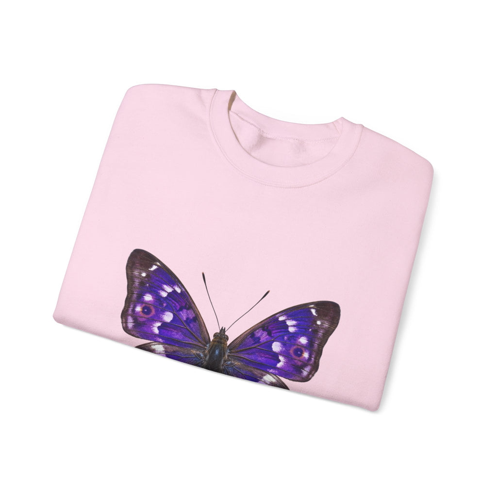 Purple Butterfly Crewneck Sweatshirt — Vibrant Nature Graphic Pullover