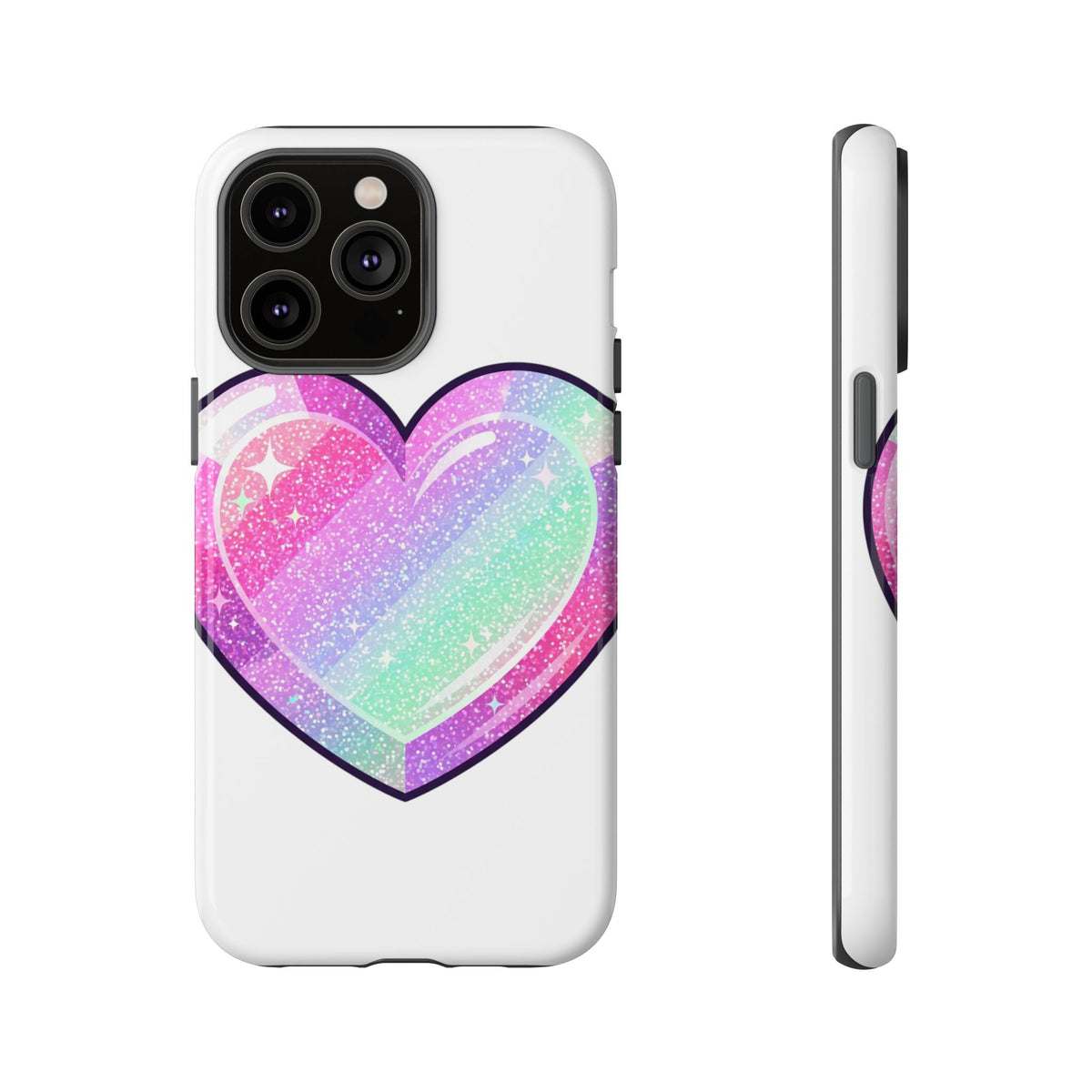 Pastel Glitter Heart Tough Phone Case — Cute Protective Phone Cover