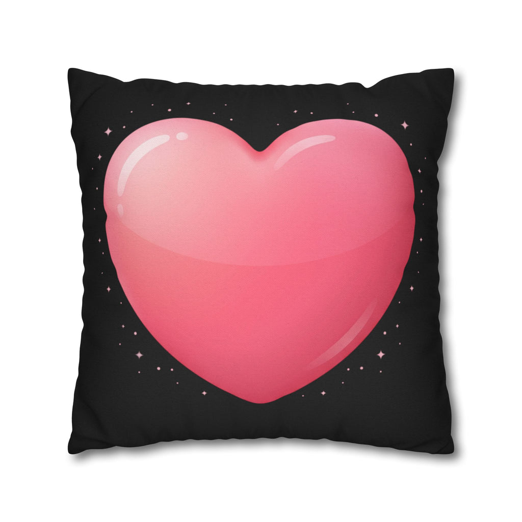 Pink Heart Black Spun Polyester Square Pillowcase