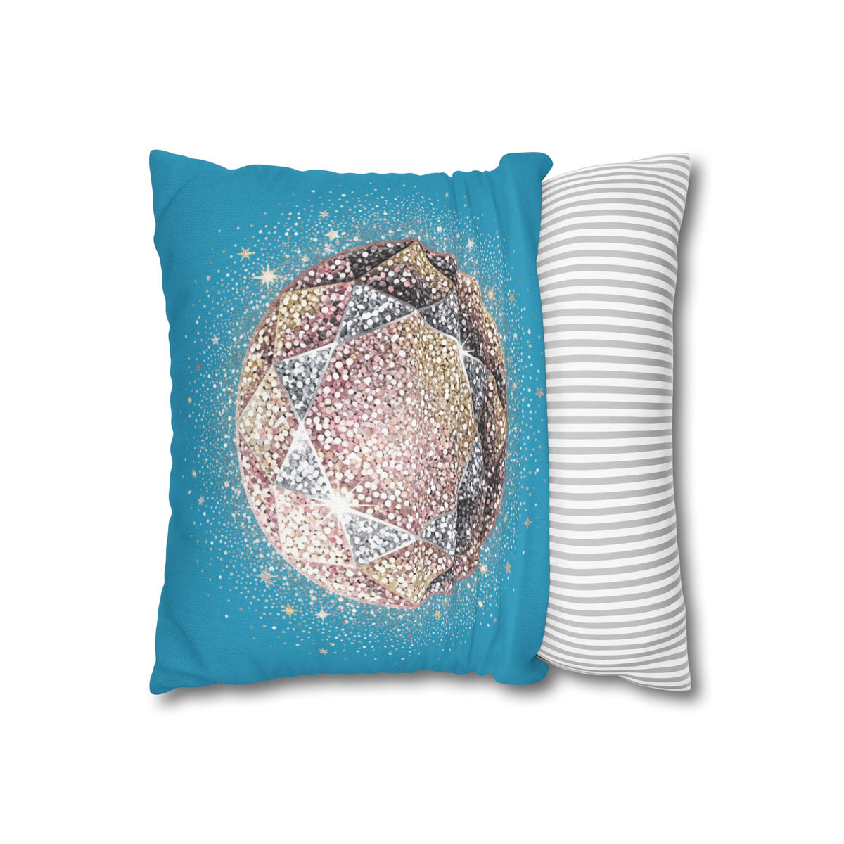 Glittery Turquoise Spun Polyester Square Pillowcase