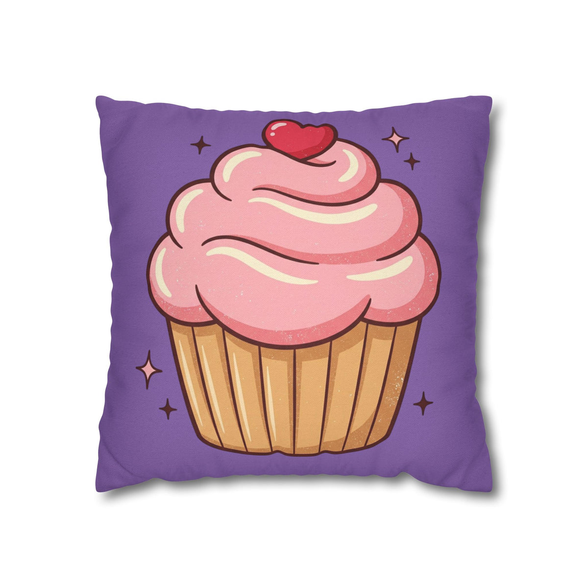 Pink Cupcake Spun Polyester Square Pillowcase- Light Purple