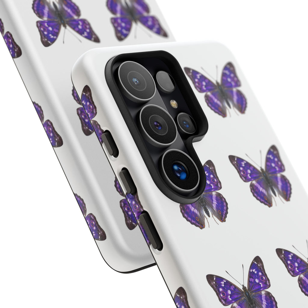 Purple Butterfly Tough Phone Case — Durable Protective iPhone Case with Repeating Butterfly Pattern