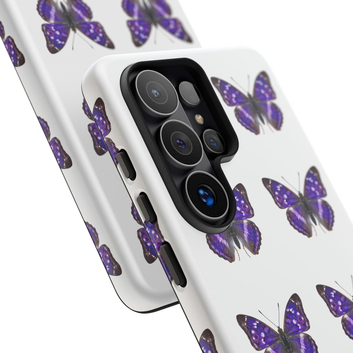 Purple Butterfly Tough Phone Case — Durable Protective iPhone Case with Repeating Butterfly Pattern