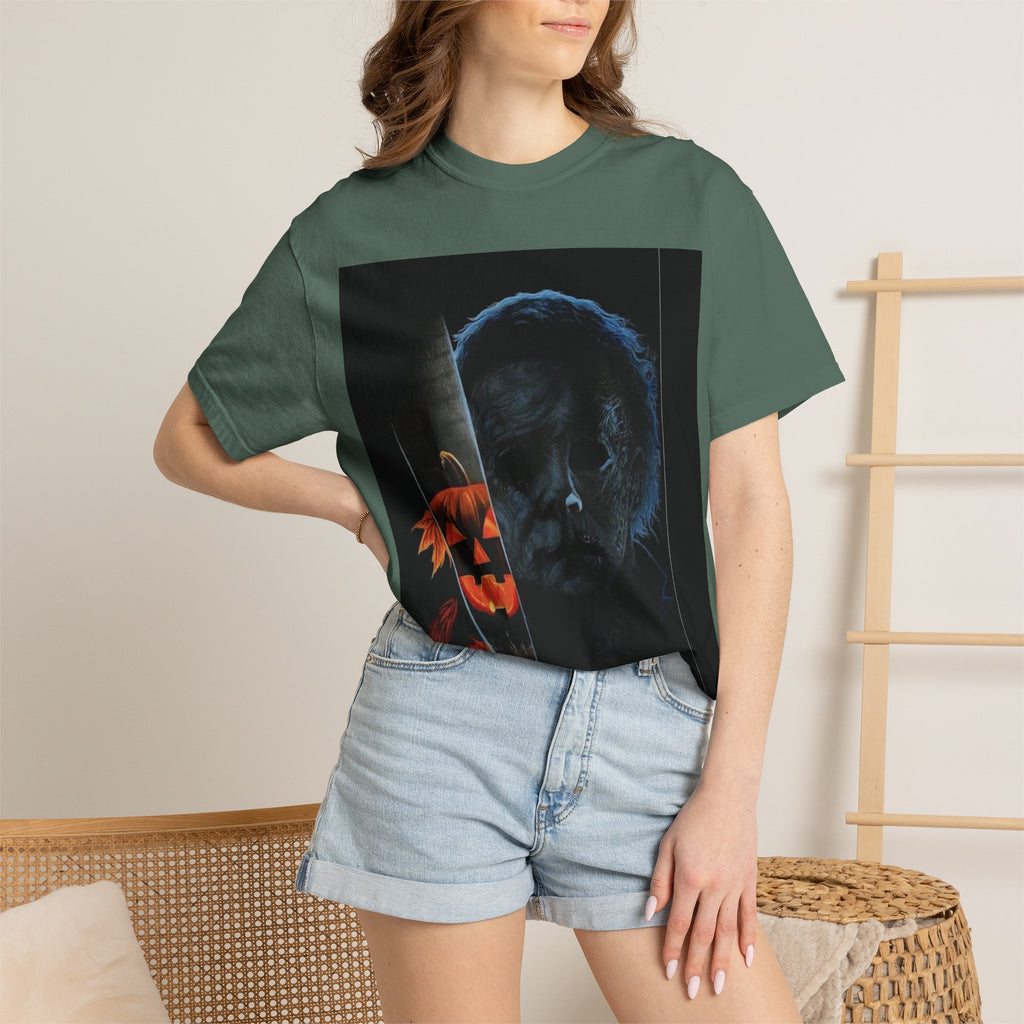 T-Shirt — Halloween Split-Face Pumpkin & Michael Myers Horror Graphic