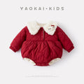 Fleece-Lined Cartoon Romper for Baby Girls, Stylish Thick Warm Hooded Onesie