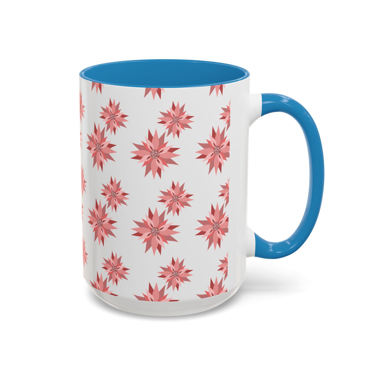 Pink Geometric Floral Accent Coffee Mug — 11/15oz
